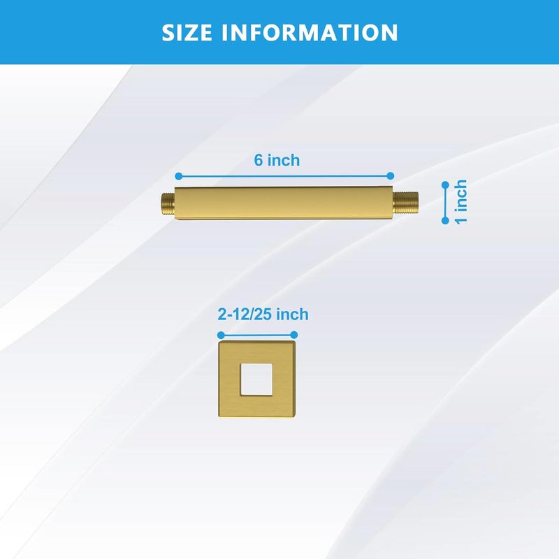 Lordear Shower Arm 6 Inch Gold Ceiling Mount Shower Arm and Flange,6”Shower Head Extension Arm Design for Rainfall Showerhead,Square - Image 5